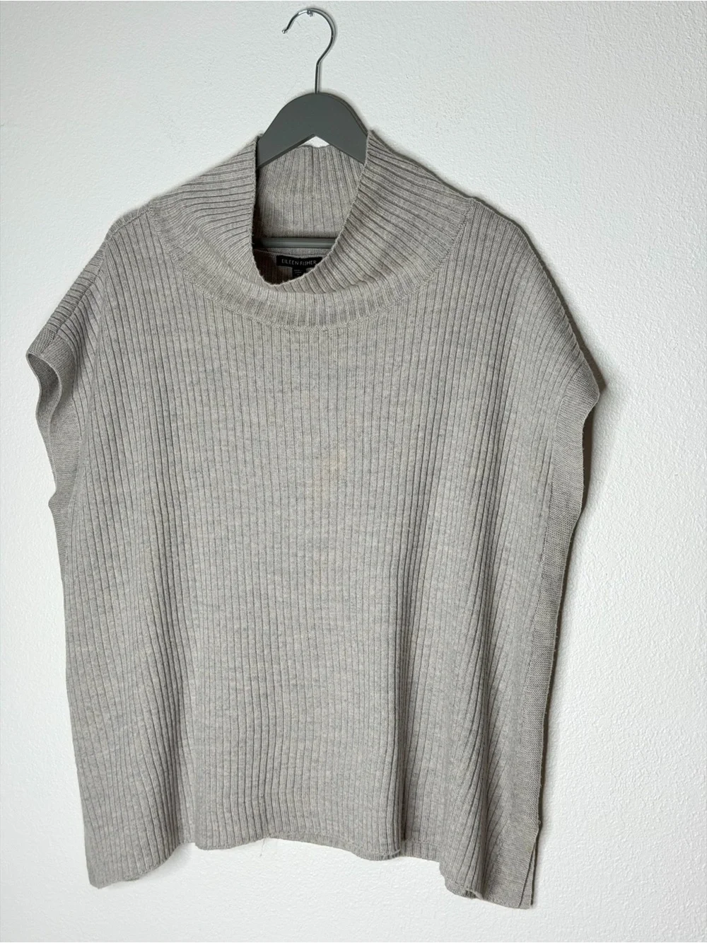 Eileen Fisher Merino Wool Turtleneck Top sweater sea salt / light gray